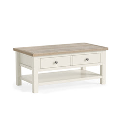 Modern Country Coffee Table With Shelf - Coconut White