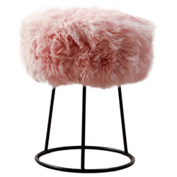 Blush Pink Metal Sheepskin Stool